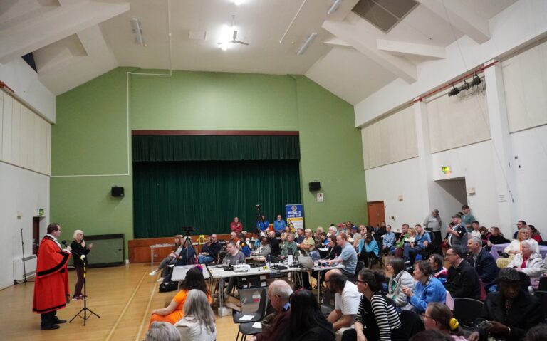 Mayor of Bromley doing his speech to a packed hall